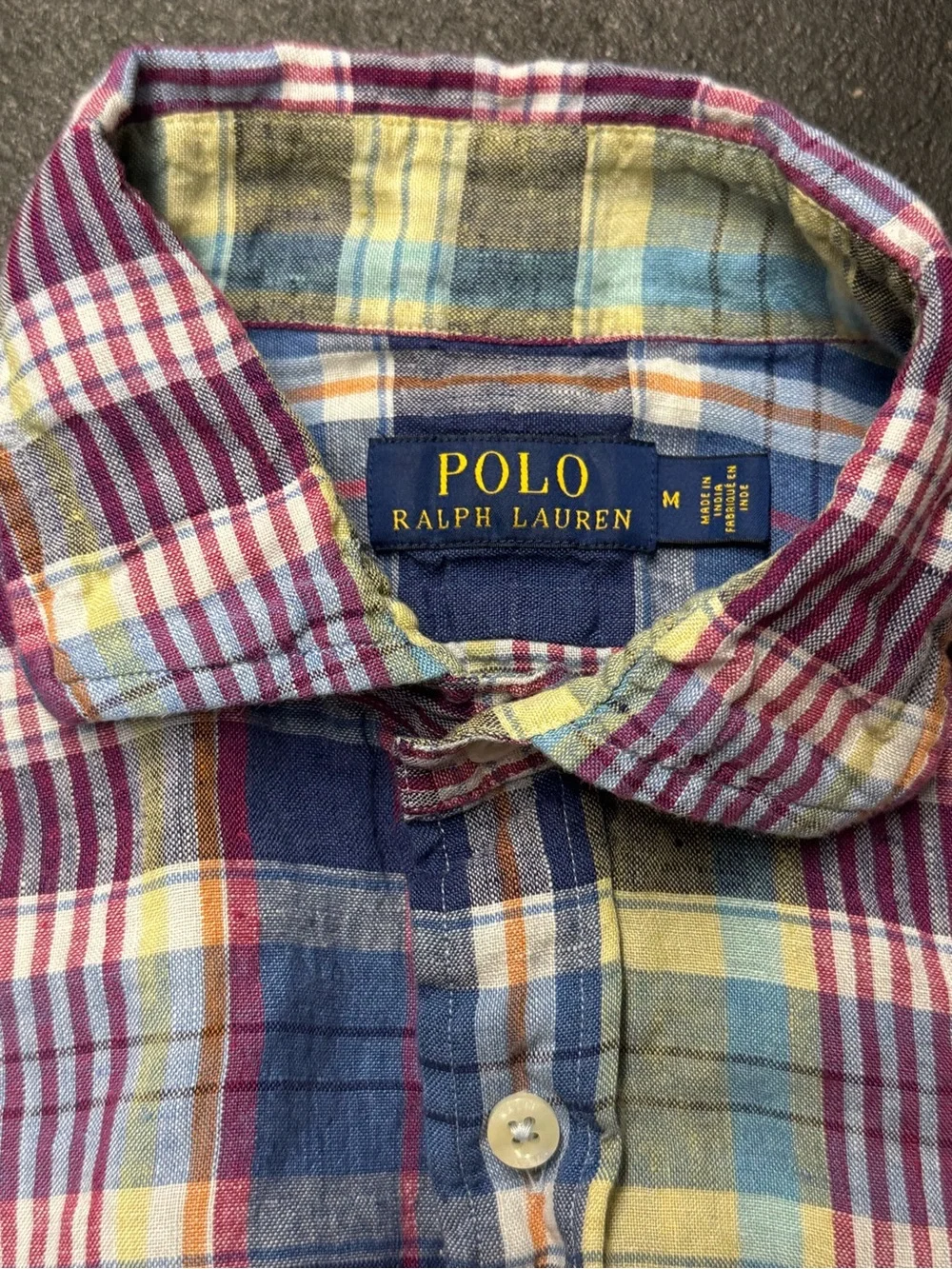 Polo by Ralph Lauren linen Plaid Button-Down Shirt (Blue, Yellow, Burgundy